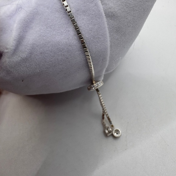 Sterling Silver Adjustable Bracelet Faux Sapphire Clear Crystals .925 - Picture 8 of 13